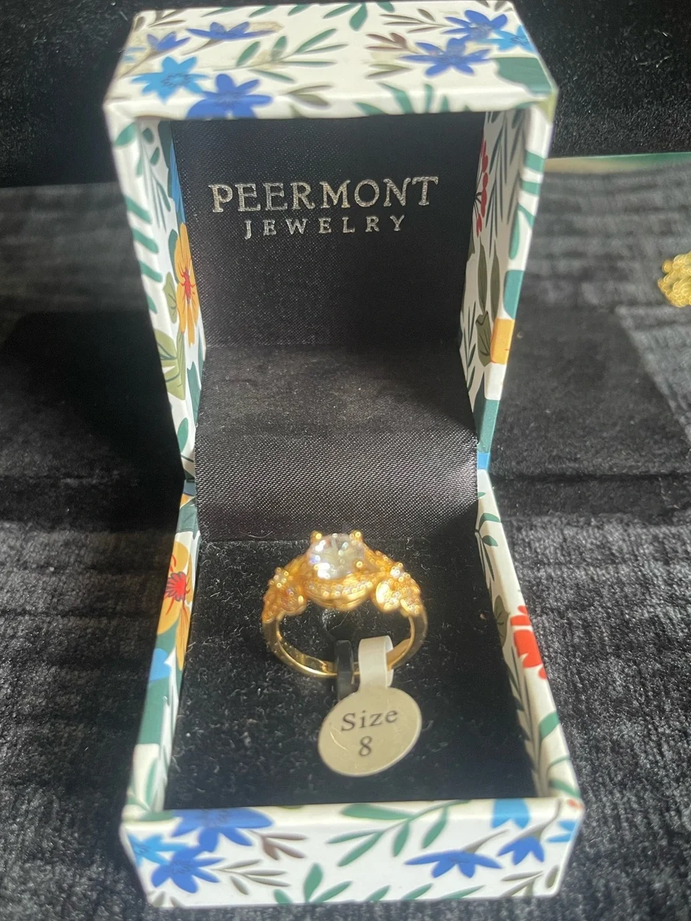 Peermont Gold Floral Ring with Clear Stone - Size 8